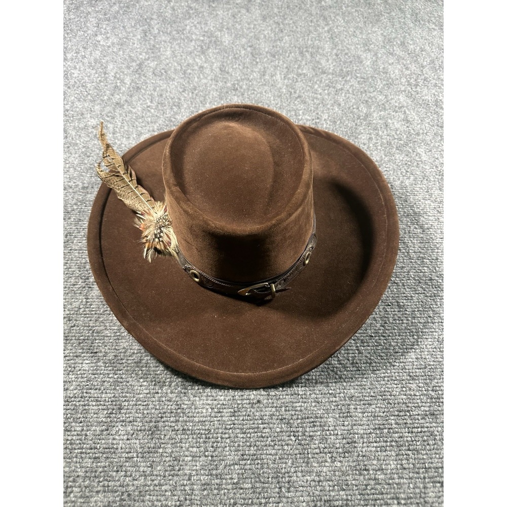 Vintage Bailey U-Rollit Dark Brown Velvet Felt Cowboy Hat Size 7 Buckle Feather